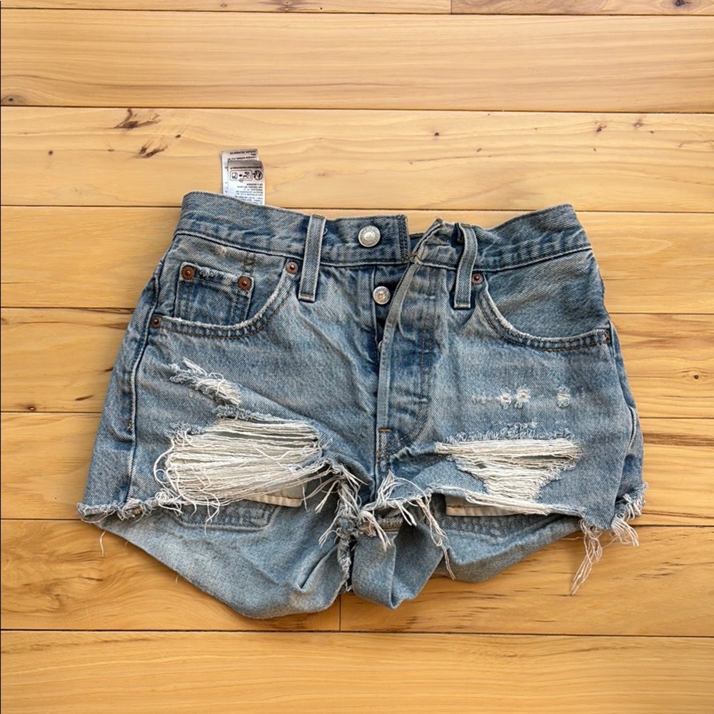 Distressed Blue Denim Shorts